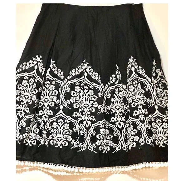 Black & White Skirt with Pom Pom Fringe Hem ~ Ann Taylor Loft - Picture 2 of 8